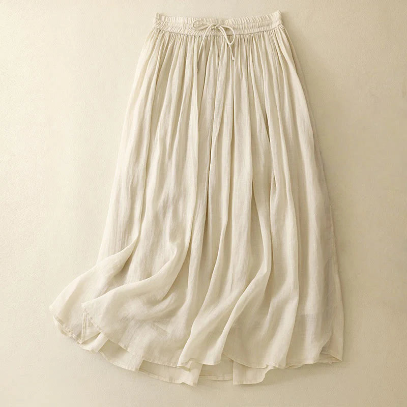 Buddha Stones Summer Solid Color Elastic Waist Drawstring Women's Skirt