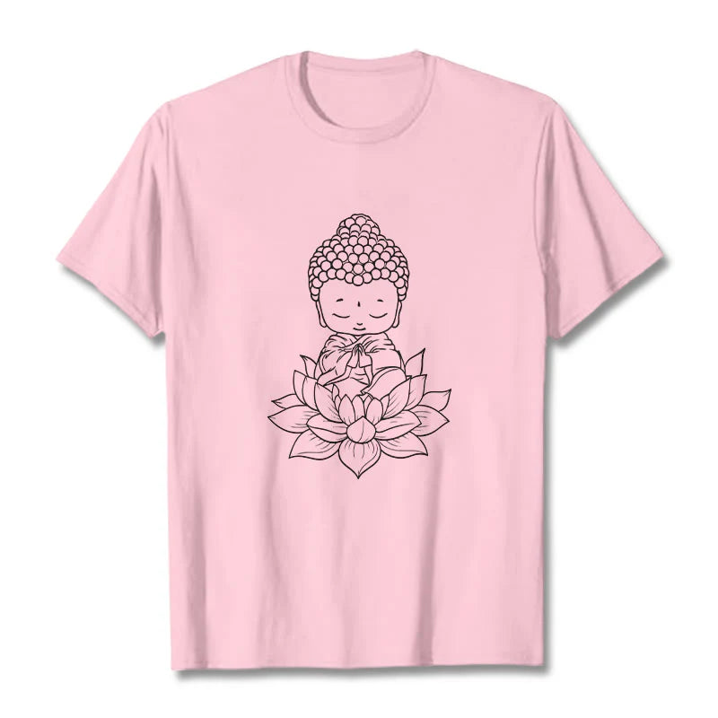 Buddha Stones Peaceful Buddha Lotus Flower Pattern Tee T-shirt