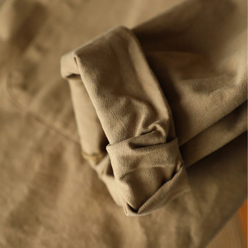 Buddha Stones Vintage Casual Pure Color Lapel Women's Cotton Jacket With Pockets
