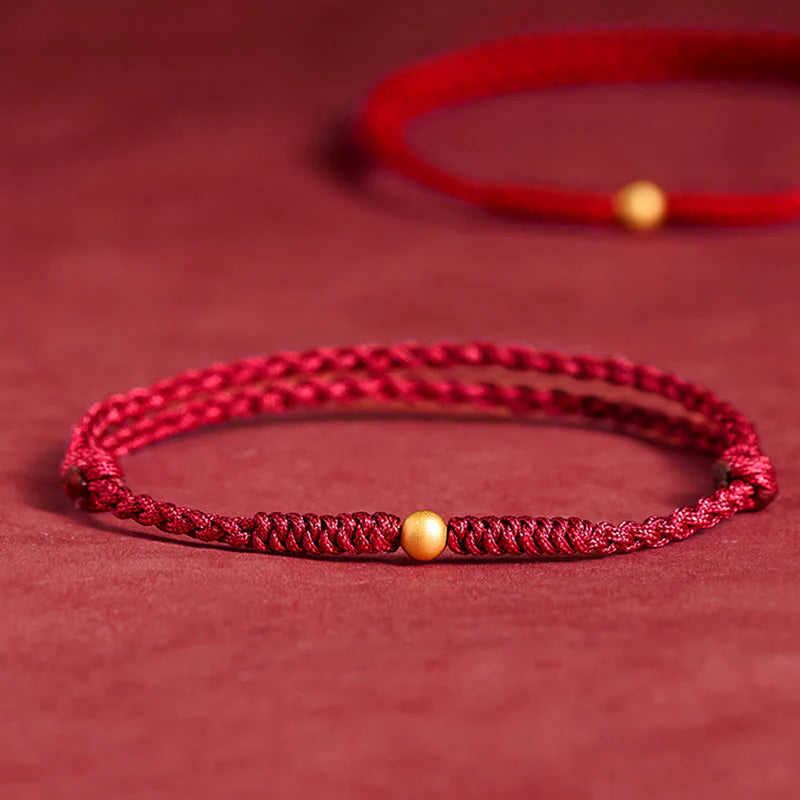 Buddha Stones A Simple Wish for You 925 Sterling Silver Plated Gold Single Bead Red Rope Bracelet Anklet Includes Gift Message Card