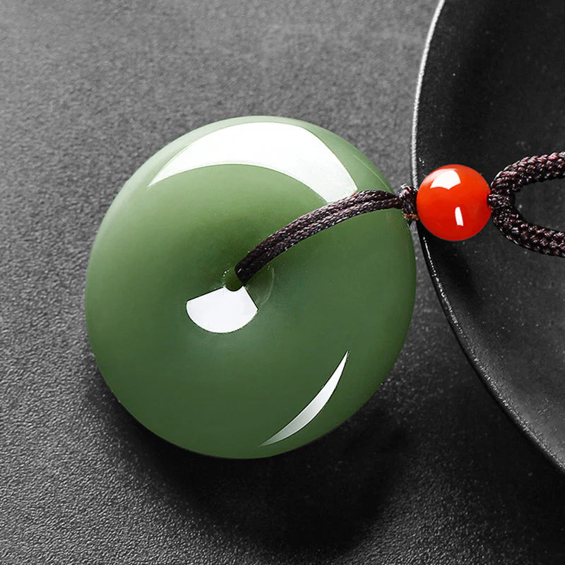 Buddha Stones Natural Round Jade Peace Buckle Prosperity Necklace String Pendant