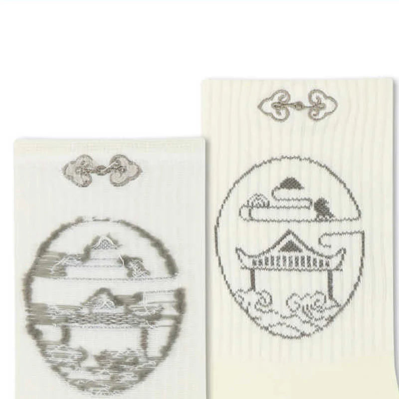 Buddha Stones Casual Lotus Pavilion Deer Peaceful Character Swallows Micro Crew Women's Socks