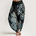 Buddha Stones Cotton Casual Plant Interlaced Leaves Pattern Women's Elastic Waist Harem Pants