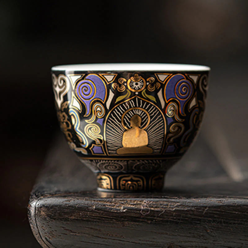 Buddha Stones Black Thangka Buddha Auspicious Clouds Teacup Kung Fu Tea Cup