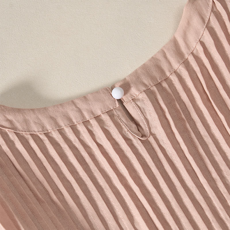 Buddha Stones Summer Pintuck A Line Knee Length Women's Short Sleeve Dress With Tie Waist Bow