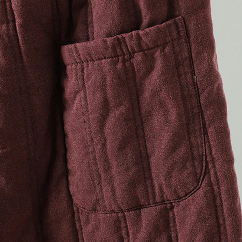 Buddha Stones Daily Plain Drawstring Design Women's Harem Elastic Waist Cotton Pants With Pockets