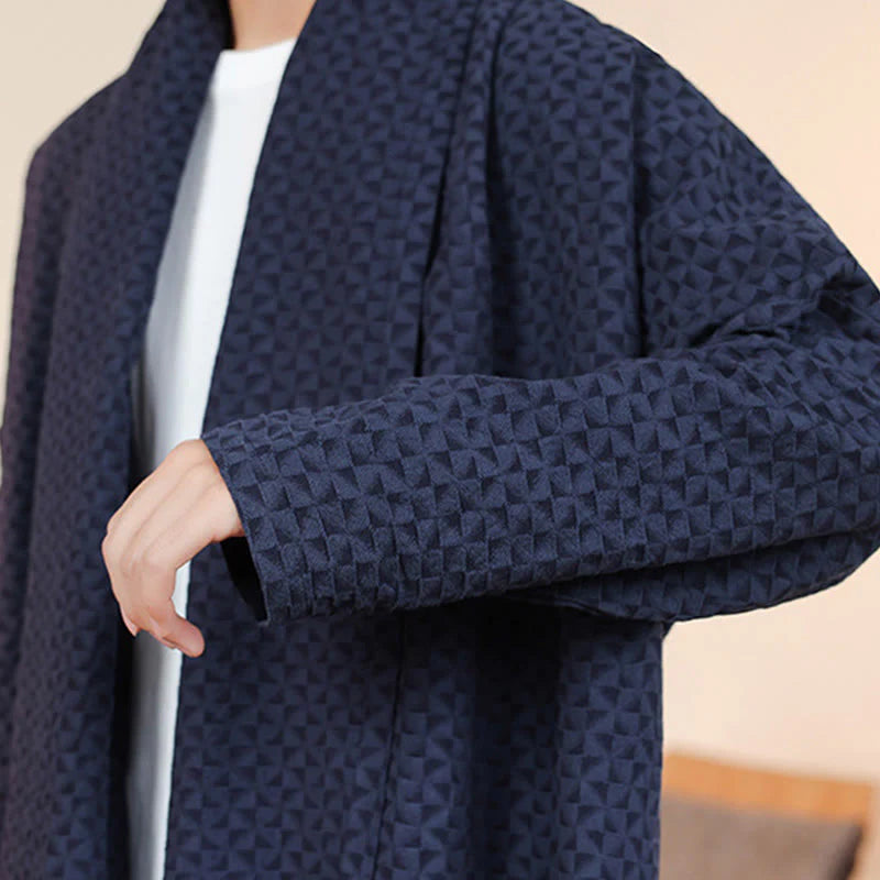 Buddha Stones Winter Jacquard Simple Design Men's Cotton Long Sleeve Kimono