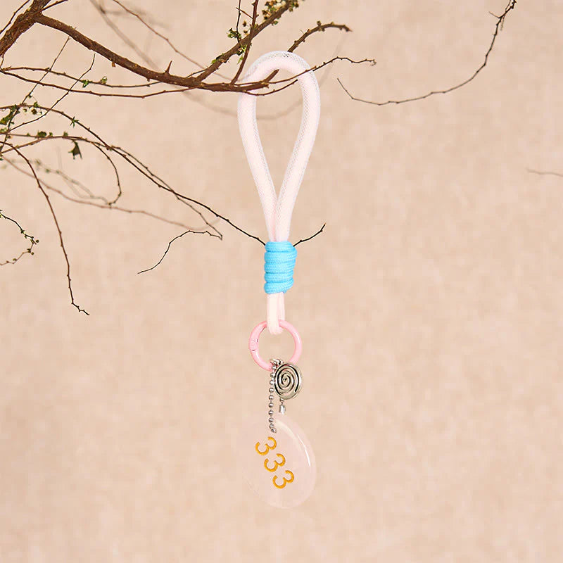 Buddha Stones Wishing Guidance and Strength 333 Angel Number Natural Rose Quartz Key Chain Hanging Decoration Includes Gift Message Card