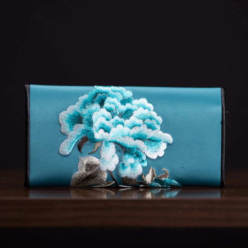Buddha Stones Peony Flower Su Embroidery Journey Shopping Long Purse Handbag