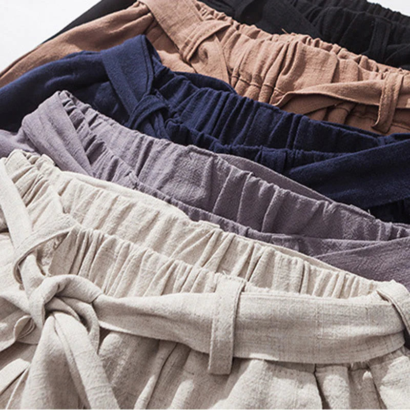 Buddha Stones Commute Solid Color Simple Design Men's Harem Cotton Pants With Pockets