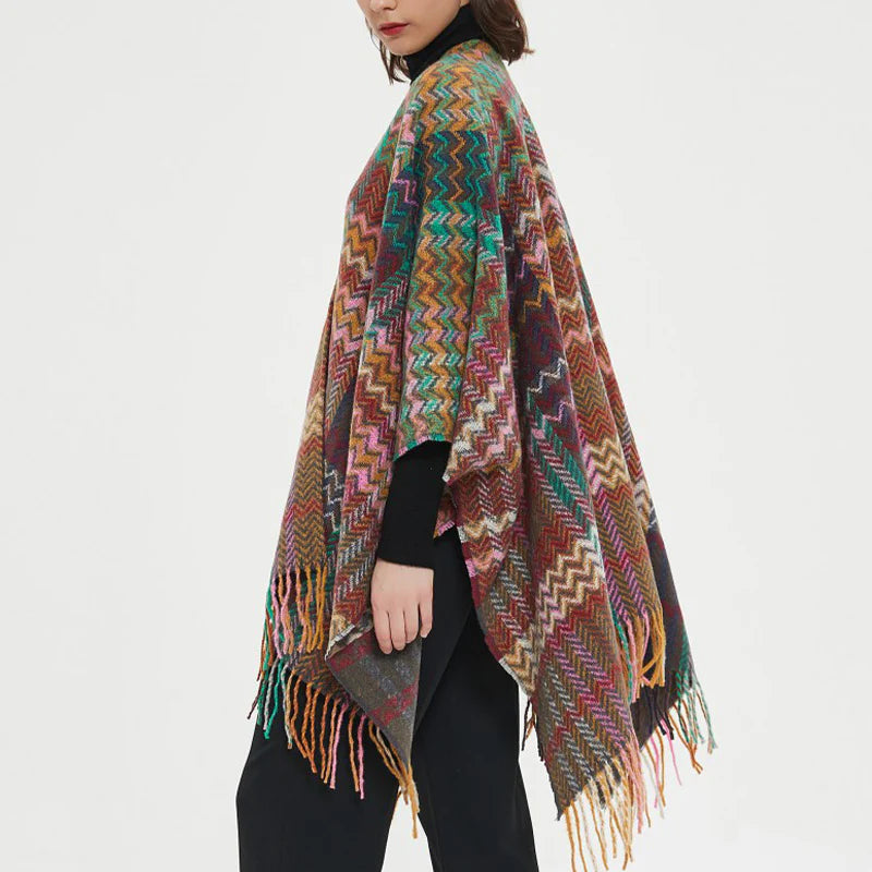 Buddha Stones Tibetan Shawl Colorful Wavy Line Tassels Winter Cozy Travel Scarf Wrap