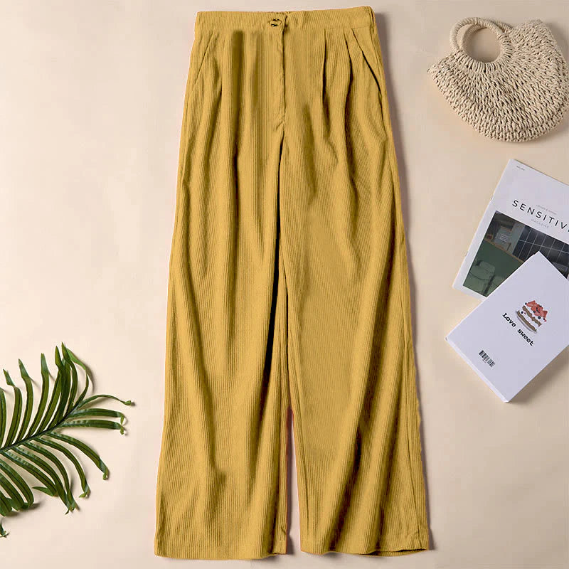 Buddha Stones Casual Corduroy Straight-leg Women's Pants With Pockets