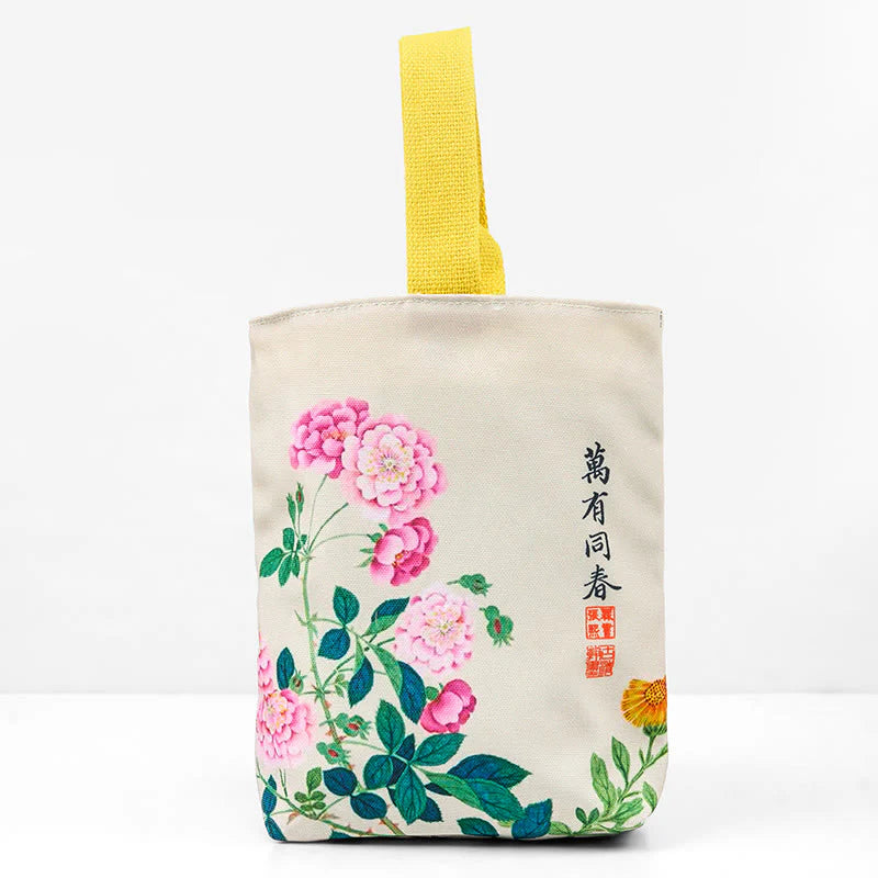 Buddha Stones Peony Canvas Handbag