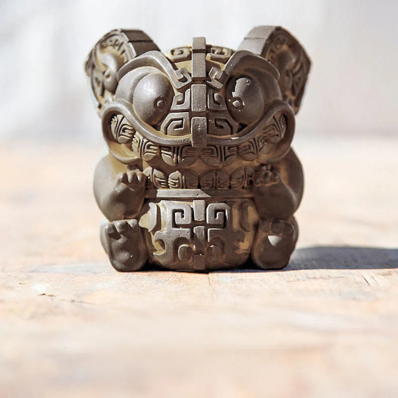 Buddha Stones Handmade Gold Swallowing Beast Iron Powder Rust Cast Resin Statue Home Decoration