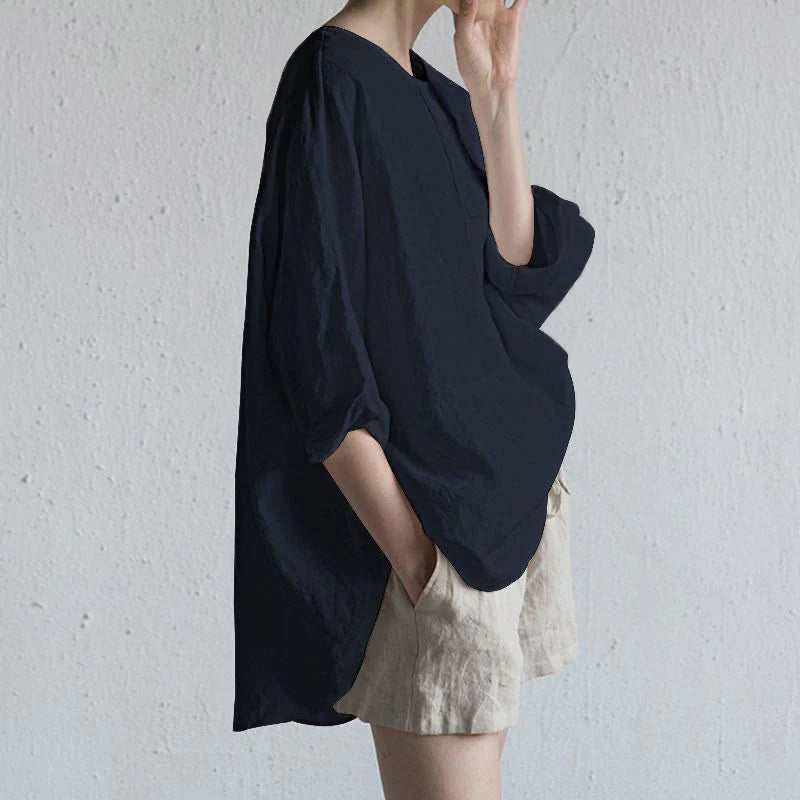 Buddha Stones Summer Casual Plain Half Sleeve Crew Neck Side Slit Women's T-Shirt