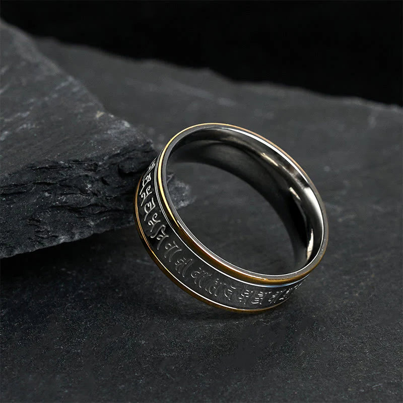 Buddha Stones Tibetan Scriptures Shurangama Mantra Titanium Steel Balance Ring