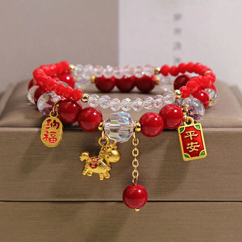 Buddha Stones Year Of The Horse Ingot Prosperity 2Pcs Bracelet