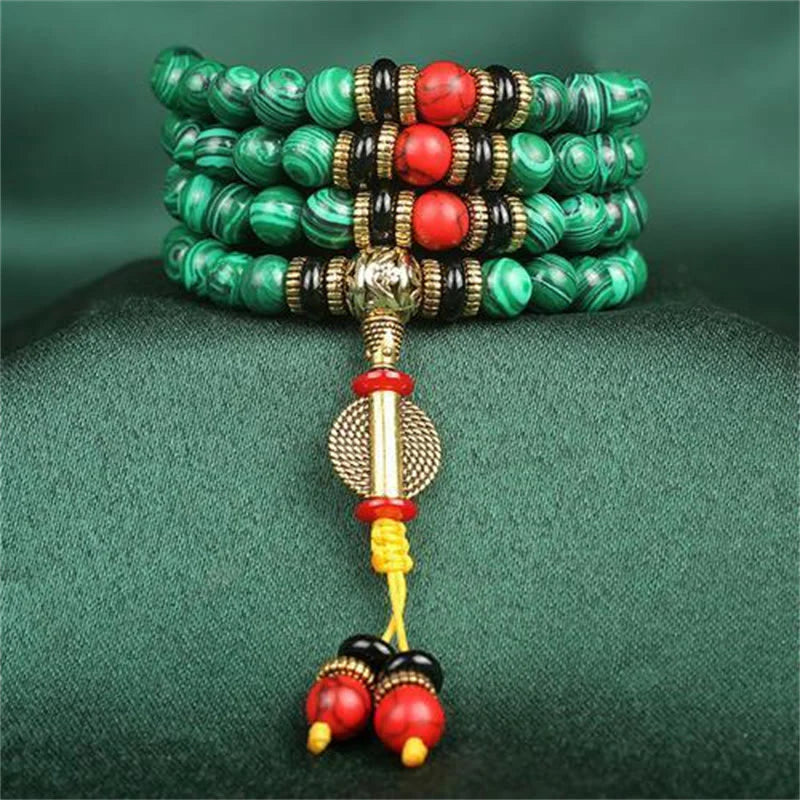 Buddha Stones Tibetan 108 Mala Malachite Beads Bracelet Necklace