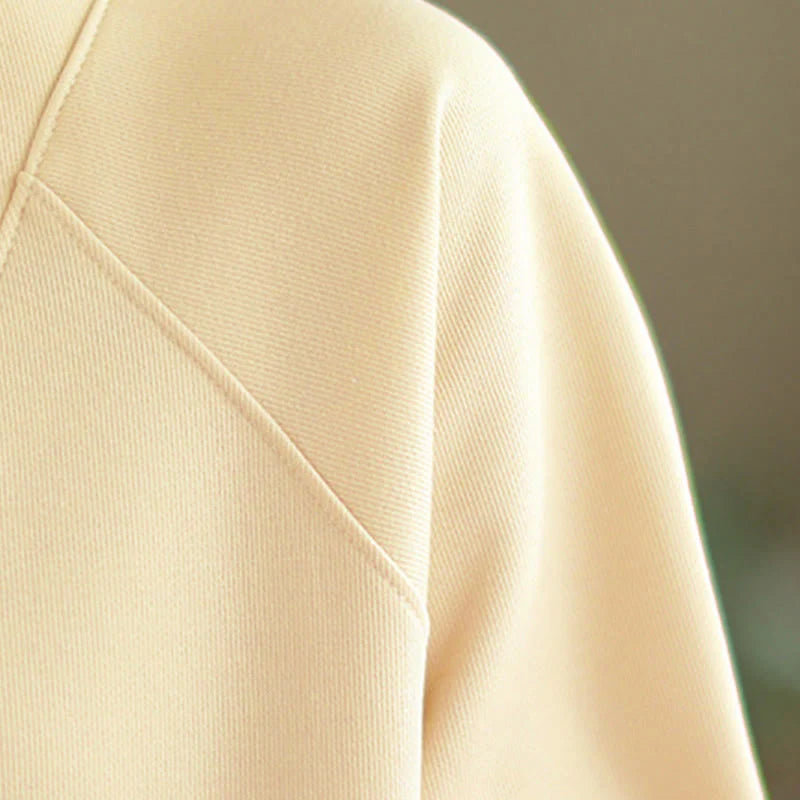 Buddha Stones Fall Solid Stand Collar Buttons Design Long Sleeve Women's Cotton Sweatshirt