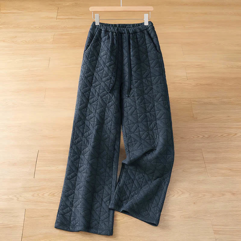 Buddha Stones Women's Fall Solid Color Drawstring Thermal Wide Leg Pants With Pockets