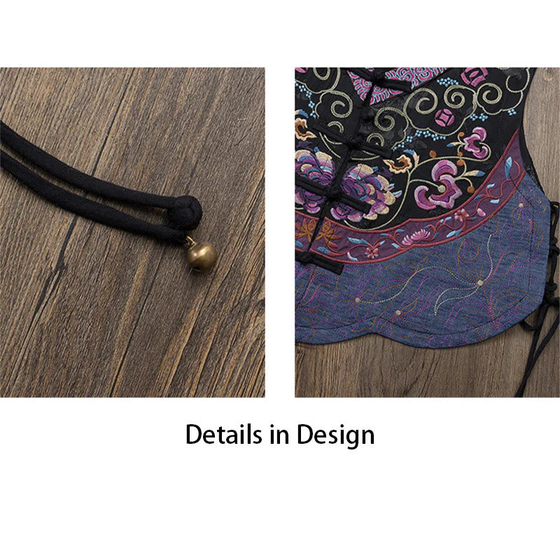 Buddha Stones Vintage Frog-Button Embroidery Purple Flower Tang Suit Design Sleeveless Vest (Extra 30% Off | USE CODE: FS30)