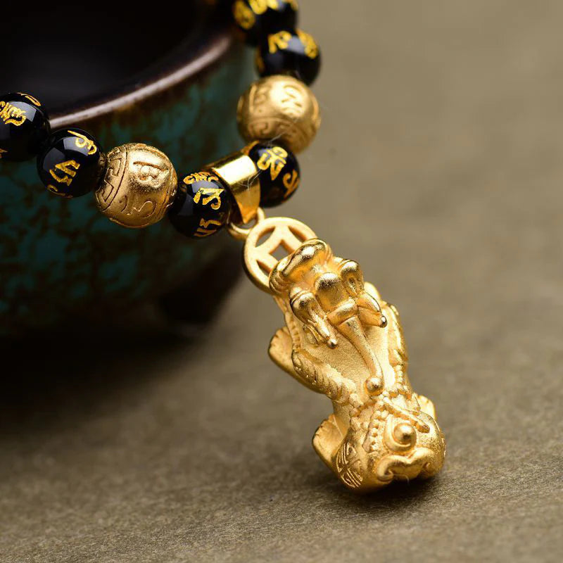 Buddha Stones FengShui Obsidian PiXiu Wealth Necklace