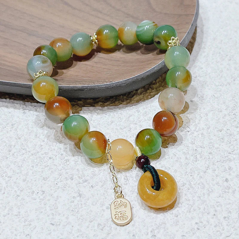 FREE Today: Wealth and Balance Peacock Agate Topaz Peace Buckle Fu Character Bracelet