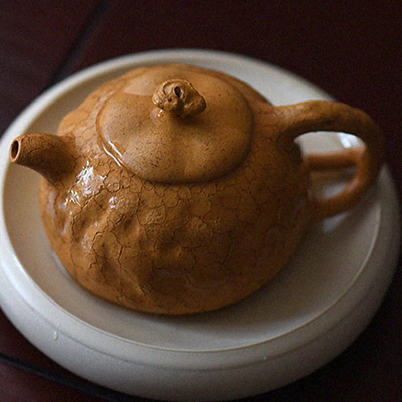 Buddha Stones Handmade Vintage Tree Texture Purple Clay Kung Fu Teapot 220ml