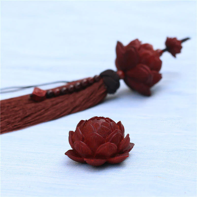 Buddha Stones Tibetan Small Leaf Red Sandalwood Lotus Luck Protection Tassel Decoration (Extra 35% Off | USE CODE: FS35)