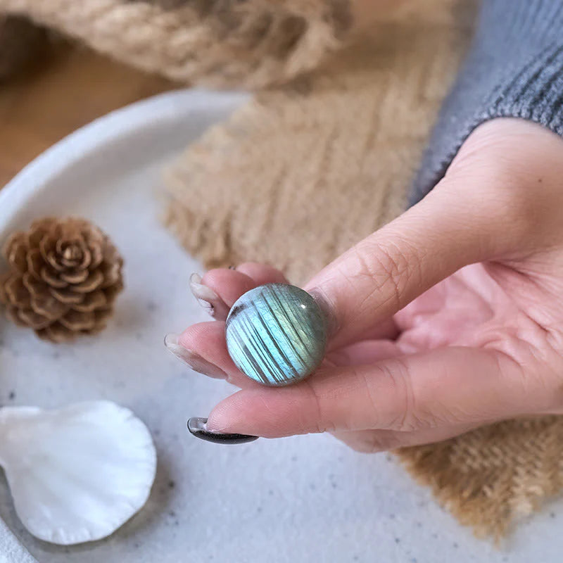 Buddha Stones Natural Round Labradorite Healing Figurine Decoration