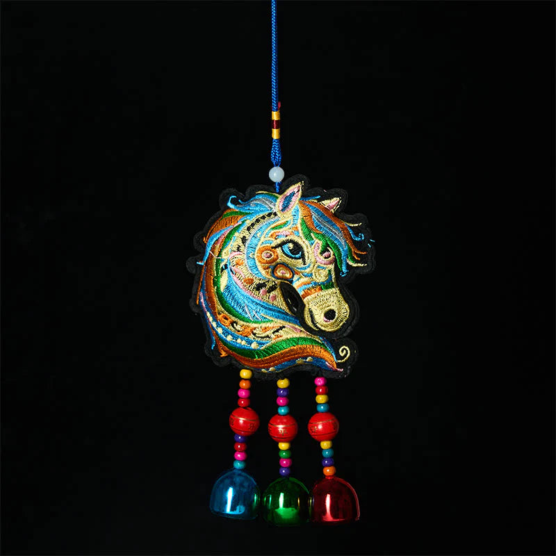 Buddha Stones Year Of The Horse Embroiderwed Horse Head Bell Charm Tassel Success Hanging Decoration