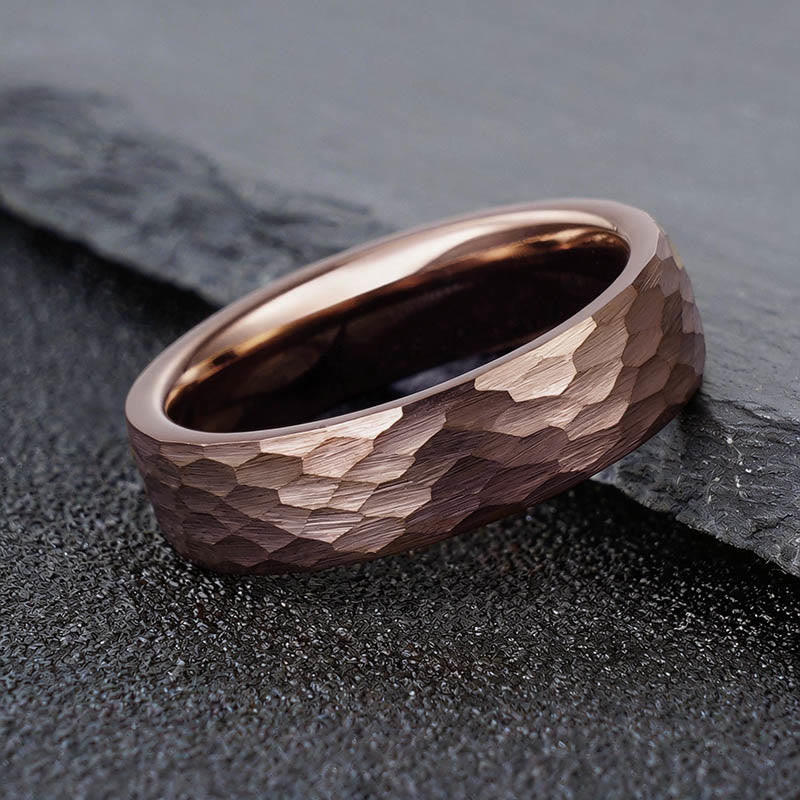 Buddha Stones Simple Hammered Texture Tungsten Steel Reliability Ring