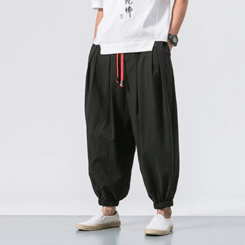 Buddha Stones Casual Sports Men's Solid Color Cotton Drawstring Pants With Pockets