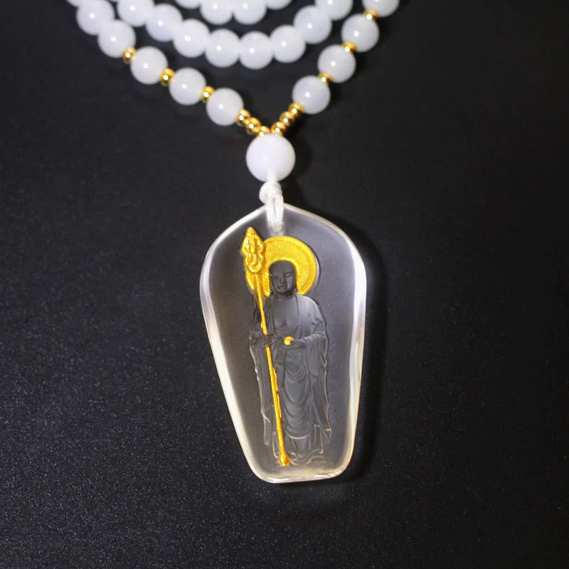 Buddha Stones Tibetan Buddha Liuli Crystal Ksitigarbha Bodhisattva Serenity Necklace Pendant