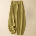 Buddha Stones Daily Plain Elastic Waistband Cotton Linen Women's Pants With Pockets