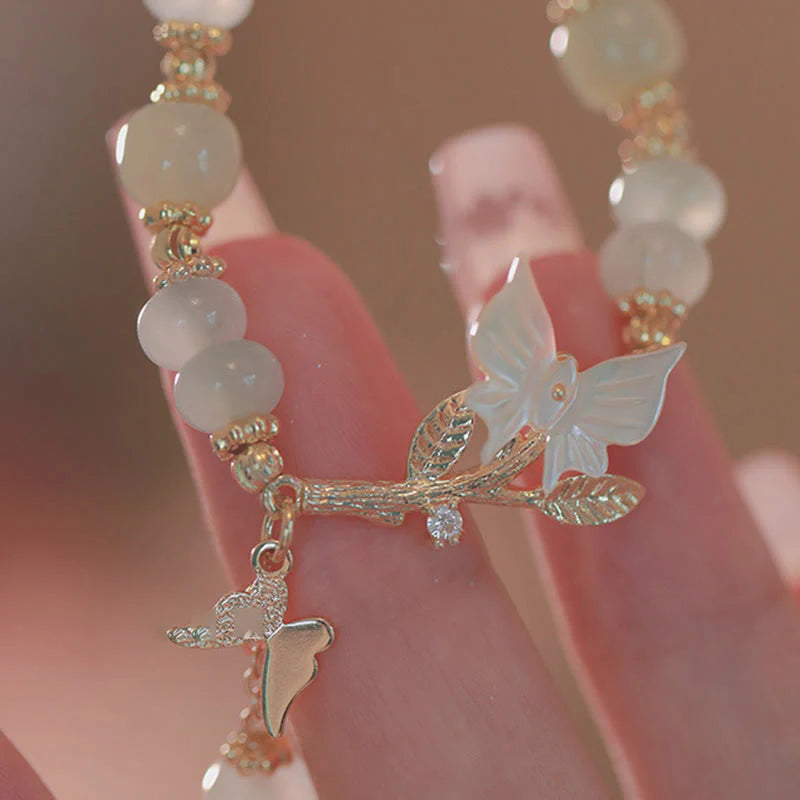 Buddha Stones Butterfly Charm Hetian Jade Adjustable Chain Prosperity Bracelet
