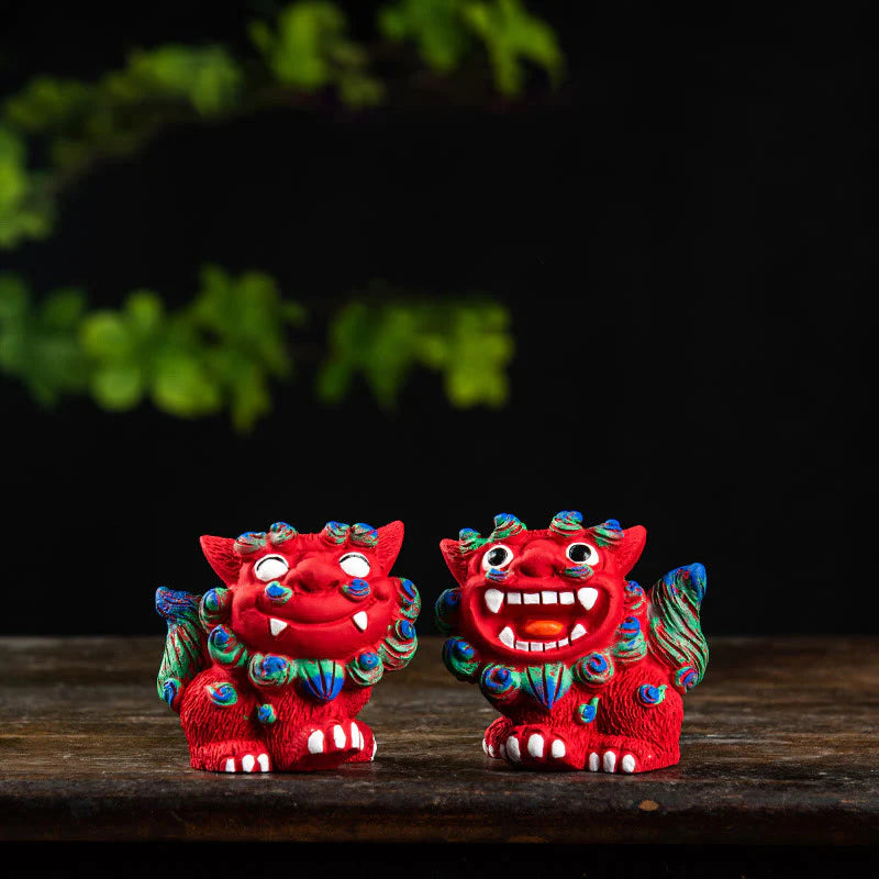 Buddha Stones Small Pair of Lion Fu Foo Dogs Ward Off Evil Protection Home Resin Decoration (Extra 30% Off | USE CODE: FS30)