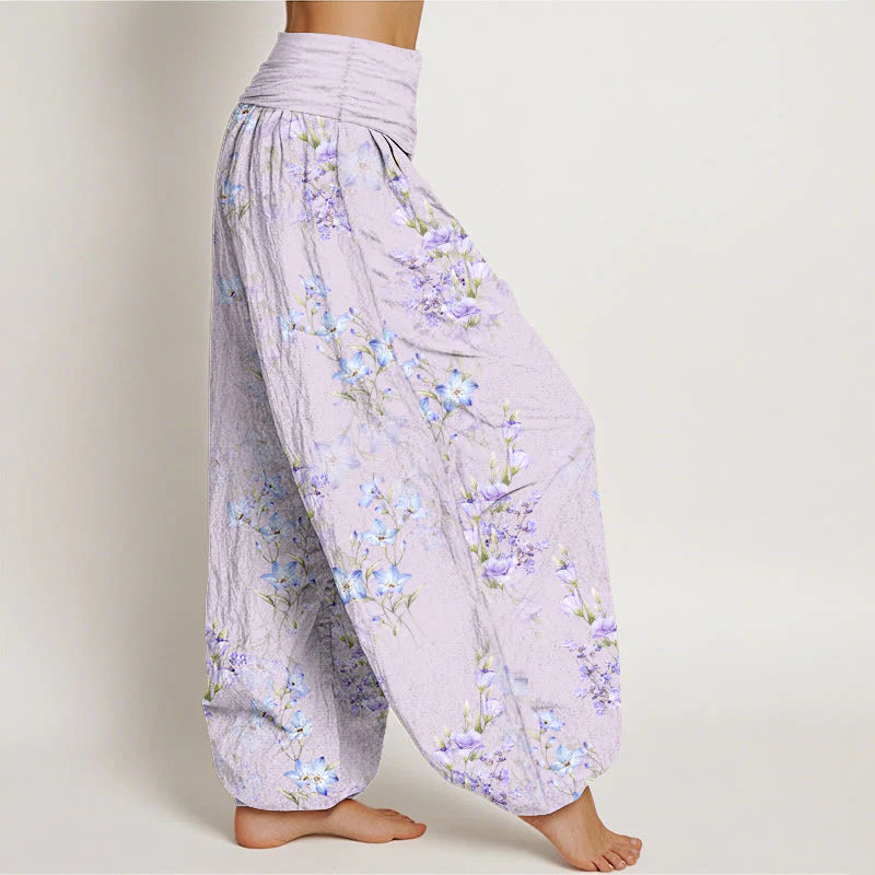 Buddha Stones Cotton Star Shaped Trumpet Shaped Flowers Pattern Women's Elastic Waist Harem Pants