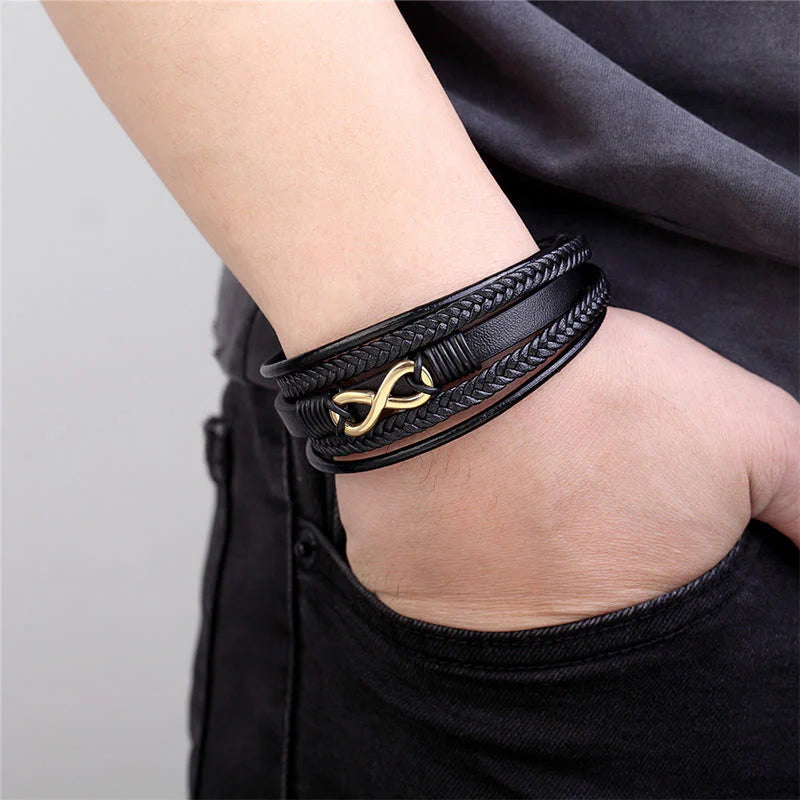 Buddha Stones Colorful Infinitely Titanium Steel Multilayered Leather Strengthen Bracelet