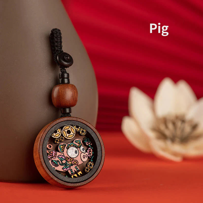 Buddha Stones Year Of The Dragon Hand Painted Chinese Zodiac Rosewood Carved Calm Key Chain (Extra 35% Off | USE CODE: FS35)