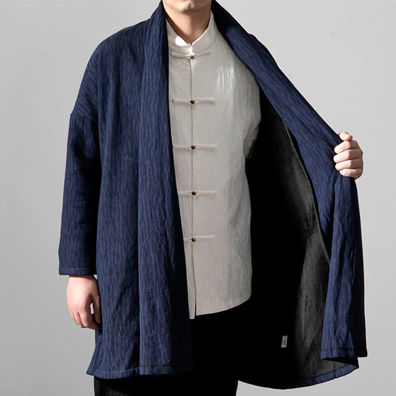 Buddha Stones Fall Simple Cotton Fleece Lined Men's Mid-length Coat Clothing (Extra 30% Off | USE CODE: FS30)