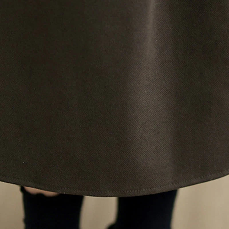 Buddha Stones Women's Winter Pure Color Cotton 7-8 Length Elastic Waistband Skirt With Pockets