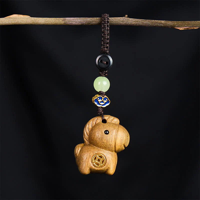 Buddha Stones Hoping You Have a Joyful Year Year of the Horse Rainbow Eucalyptus Small Leaf Red Sandalwood Key Chain Includes Gift Message Card