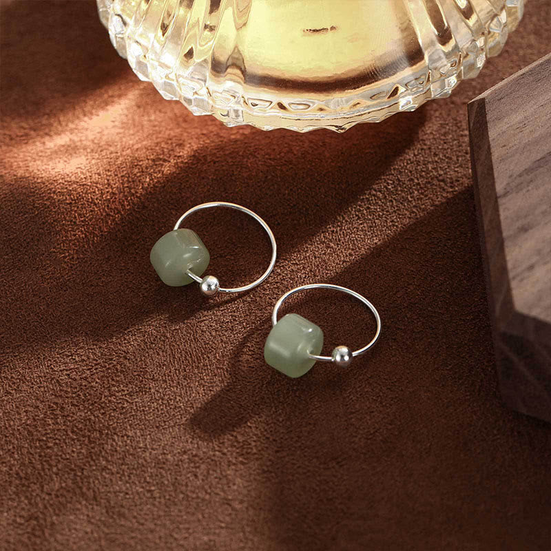 Buddha Stones 925 Sterling Silver Hetian Jade Prosperity Earrings