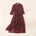 Buddha Stones Summer Printing Floral Button Lace-Up Design Half Sleeve Midi Dress With Pockets