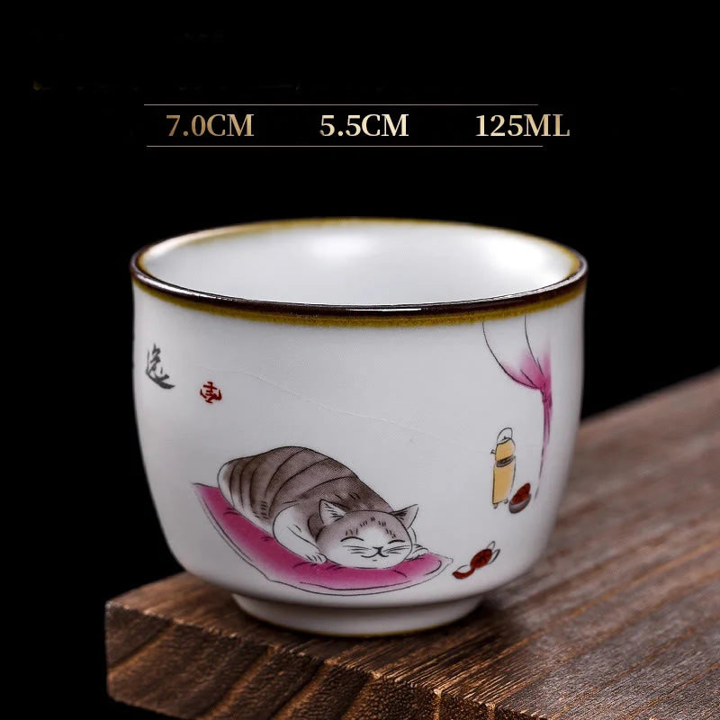 Buddha Stones Cute Lying Cat Branches Teacup Kung Fu Tea Cup