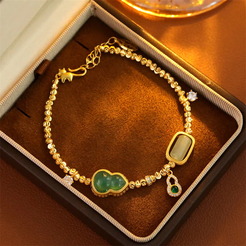 Buddha Stones Gourd Green Agate Zircon Copper Beads Support Chain Bracelet