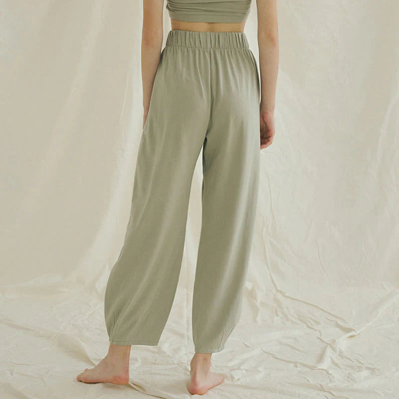 Buddha Stones Casual Plain Breathable Loose Women's Leica Harem Pants With Pockets
