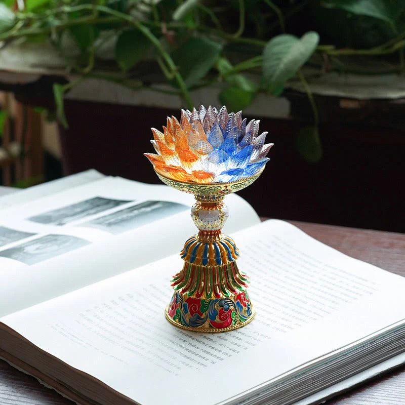 Buddha Stones Lotus Liuli Glass Eight Auspicious Symbols Base Enlightenment Home Decoration