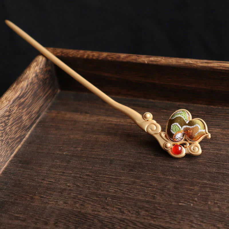 Buddha Stones Gourd Red Agate Bead Calm Confidence Hairpin